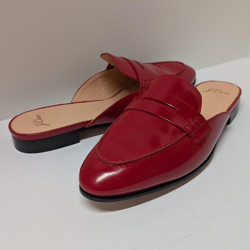 J. Crew Academy Penny-Loafer Mules in Cherry Apple Red Patent Leather - Picture 3 of 16